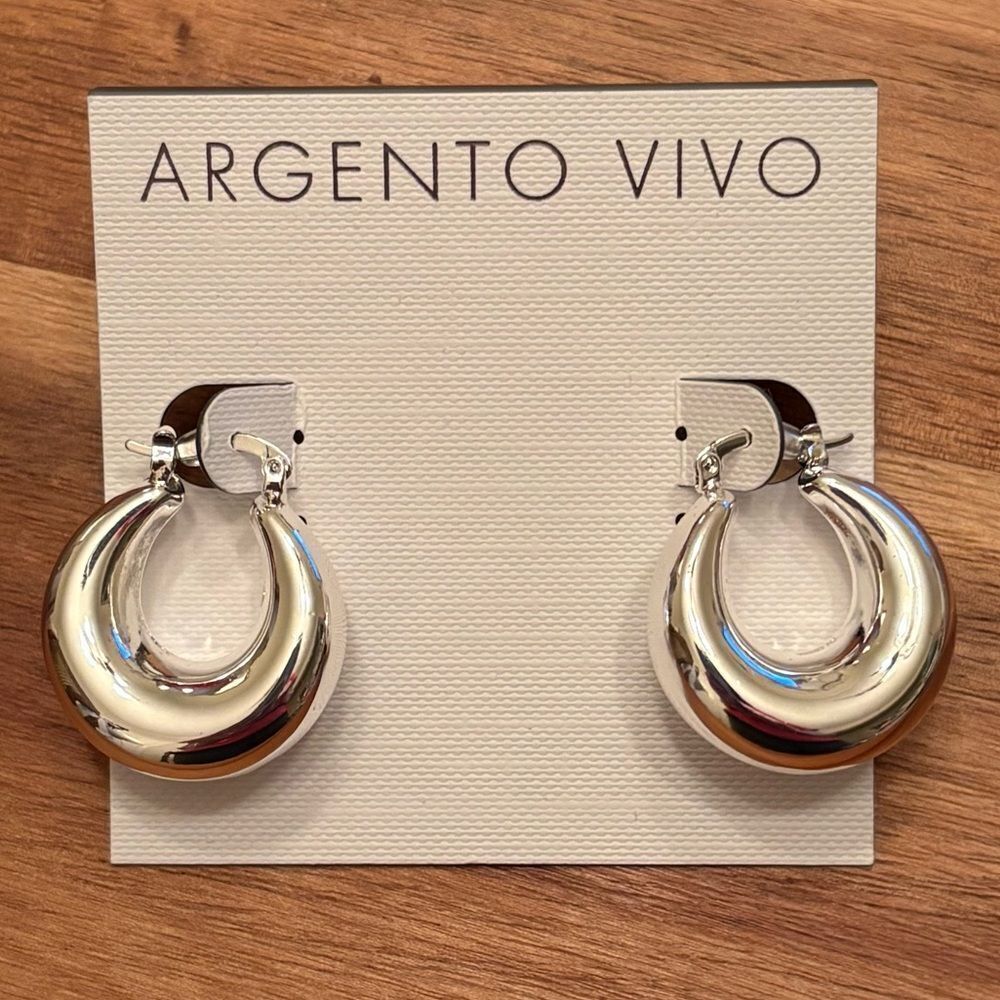 Argento Vivo | Tapered Hoop Earrings | Silver Tone | 1” Drop